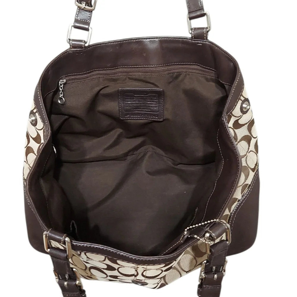 Coach Y2K Hamptons Jacquard & Leather Flap Buckle Shoulder Tote EUC - Picture 11 of 11